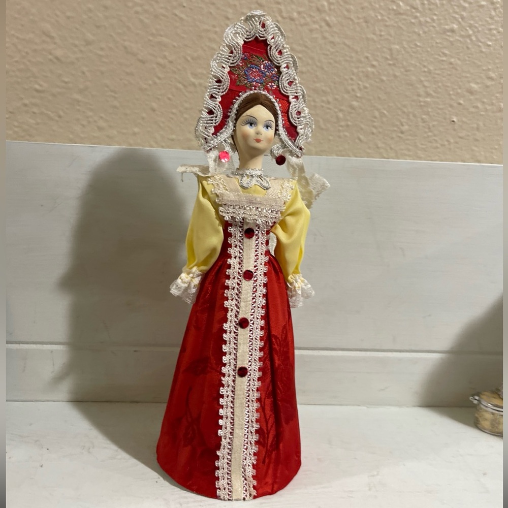Traditional Russian Wedding Doll Red and Yellow Doll